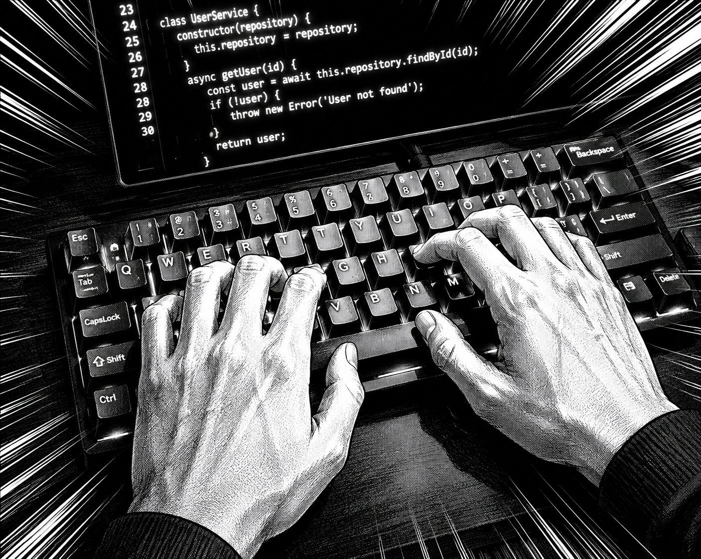 Hands typing code